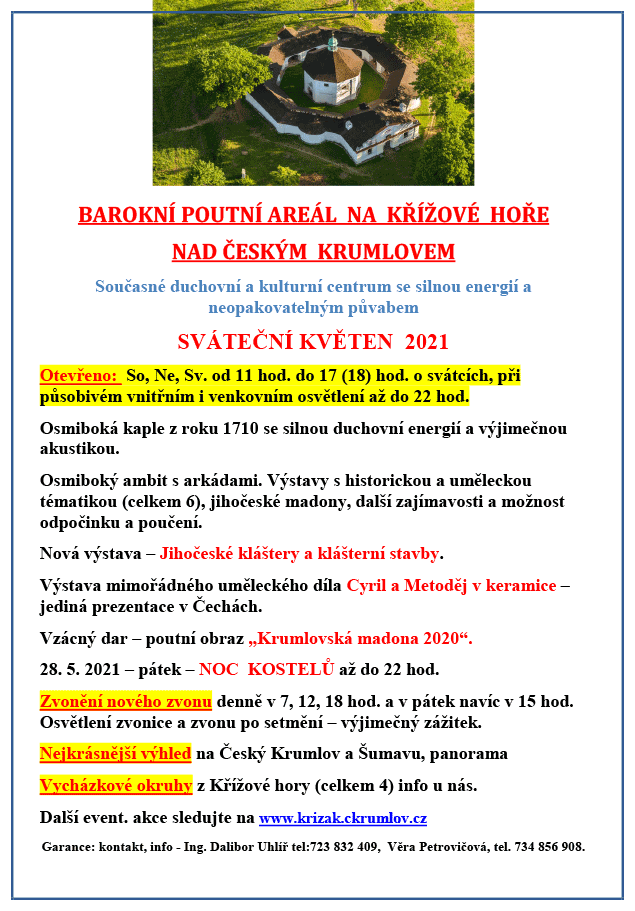 Květen 2021 v poutním areálu na Křížové hoře - program