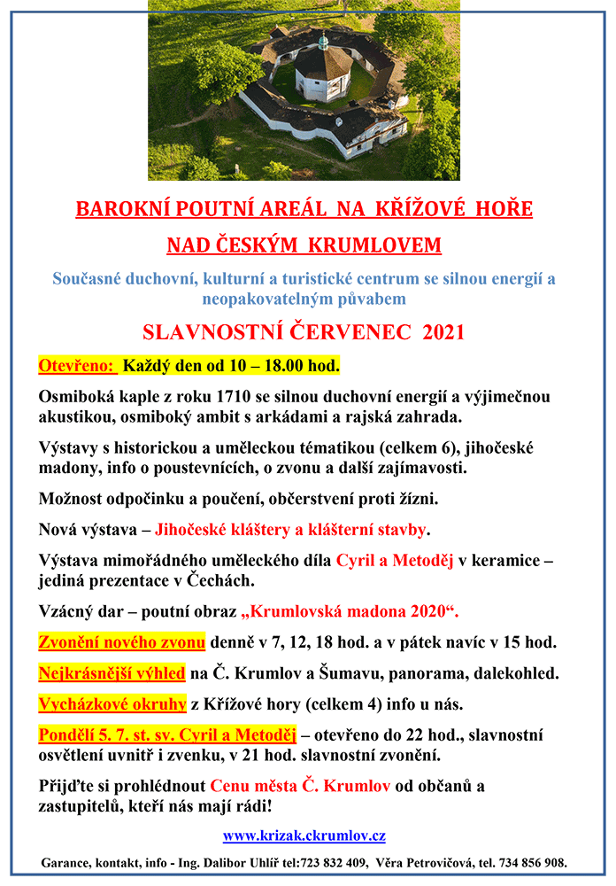 Červenec 2021 v poutním areálu na Křížové hoře - program
