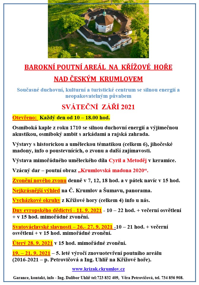Září 2021 v poutním areálu na Křížové hoře - program